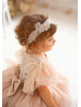 Pearl Beaded Lace Tulle High Low Flower Girl Dress